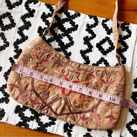 Y2k Express Fashion Embroidered Tan Shoulder Bag boho mini purse - Picture 8 of 10